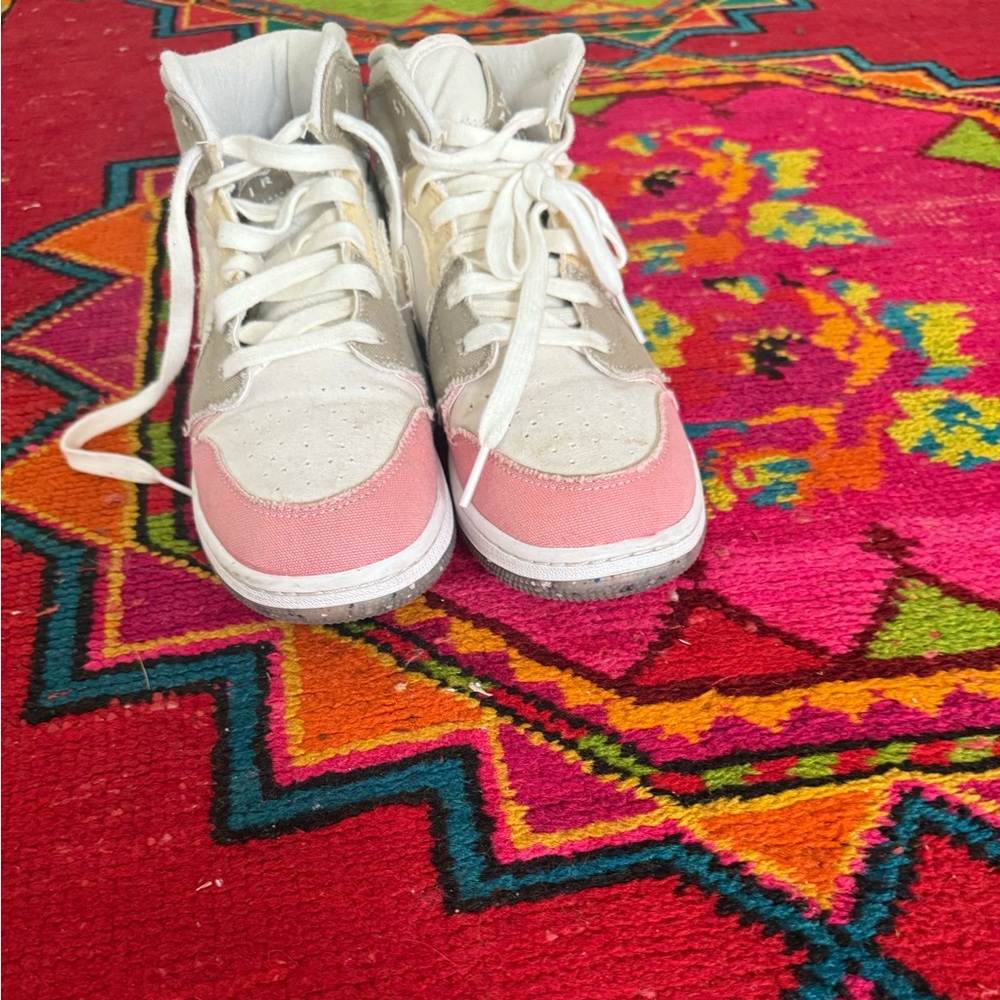 Pink and White High-Top Sneakers